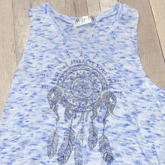 Wound Up blue sleeveless top with boho dream catcher  print size small - Picture 1 of 7